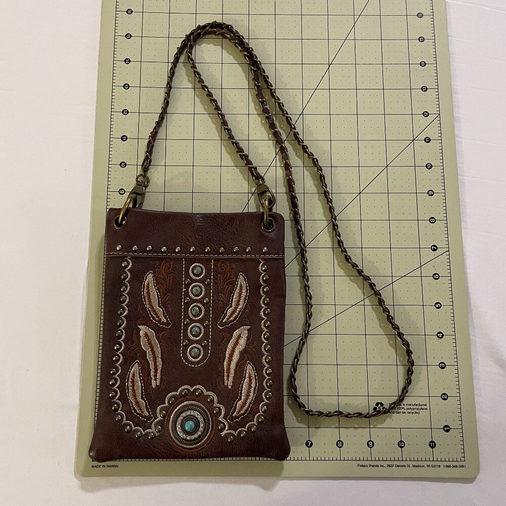 Concealed Carry Purse Brown American Bling Studded Embroidered 6Wx8Hx.5D